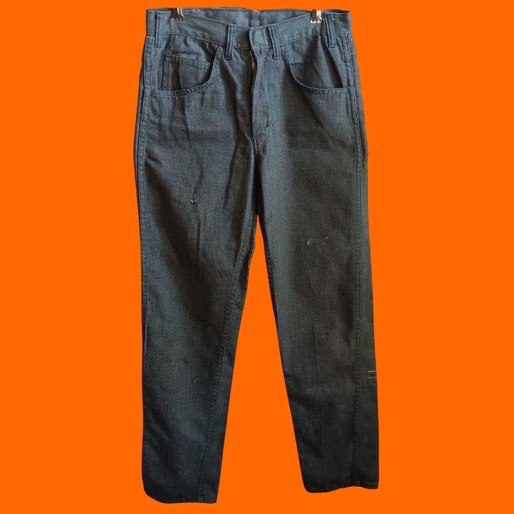 28x31 True Vintage 1970's Mens Jeans Green Straight Mod 70s Perm Press Distress